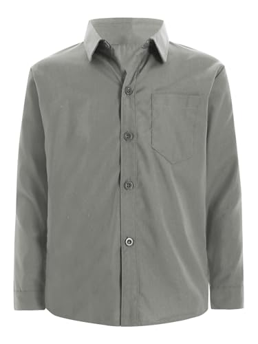 CHICTRY Kids Girls Boys School Uniform Shirts Long Sleeve Button Down Dress Shirts Tops Oxford Collared Regular Fit Blouse Gray 7-8 Years