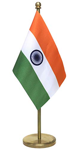 The Flag Shop Indian Miniature Table Flag with A Classy Brass Base