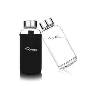 Ryaco Glazen Fles Klassieke Drinkfles Draagbaar 360 ml Bpa-vrij voor Onderweg Sportfles Glazen Waterfles om Koude Warme Dranken mee te Nemen met een Neopreen Zak En Sponsborstel