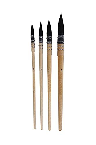 Image of Artists Natural Hair MOP Brush Set of 4 (0, 2, 4, 8)(Wood)