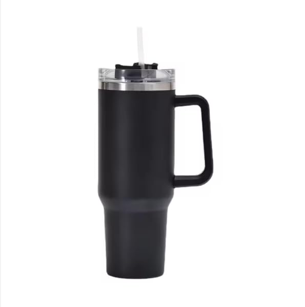 40 oz Stainless Steel Large Cup Tumbler Mug with Straw and Handle reuseable Black