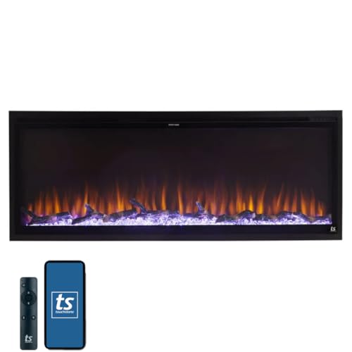Touchstone Sideline Elite Smart 50” WiFi-Enabled Electric Fireplace - in-Wall Recessed - 60 Color Combinations - 1,500W Heater - Black - Log, Crystals & Driftwood - 80036