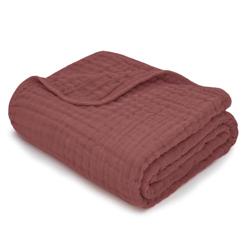 Image of Comfy Cubs Muslin Baby Blanket - Soft, Lightweight, 6-Layer Cotton Swaddle Blankets for Newborns, Infants & Toddlers - 40" x 40" Large, Breathable & Versatile for Sleeping & Tummy Time - Wine