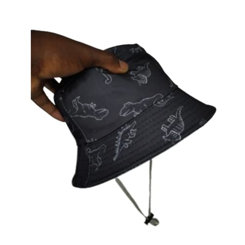 Bucket Chapéu Infantil Praia Estampa Dinossauro C/Cordinha (Preto)
