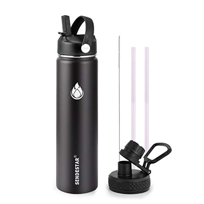 SENDESTAR 24 oz Stainless Steel Water Bottle with Straw Lid, Black