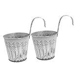 BESTonZON Vintage Blumentopf Aus Eisen Mit Haken 2 Stück Metallblumeimer Für Sukkulenten Kleiner Retro Pflanzkübel in Dunkelgrau Wandhalterung Und Tischdekoration Für Zuhause