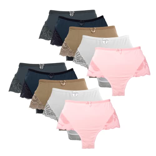Kit 10 Calcinhas Cós Alto Segura Barriga Feminina Atacado (CORES SORTIDAS, G (44))