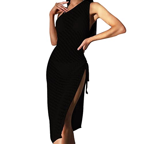 Vestido de playa para mujer, de punto de verano, vestido de verano para mujer, vestido de playa de verano, bohemio, traje de baño, sin mangas, vestido de verano con un solo hombro, ropa de playa hueca