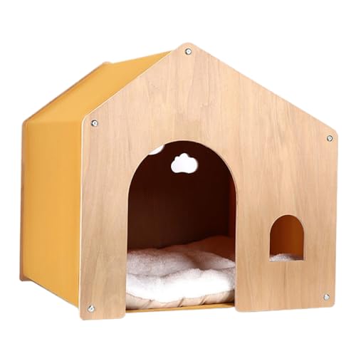 Jshigogo 木製のペットハウス 小屋 通気性 快適性 かわいさ シンプルさ スタイリッシュさ 半密閉式 取り外し可能 四季を通じて使える万能タイプ 子猫 子犬 ウサギなどに適しています (イエロー)