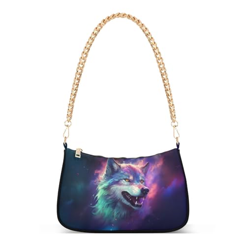 Sac à bandoulière Galaxy Neon Wolf avec chaîne en taille unique pour femme Mnsruu