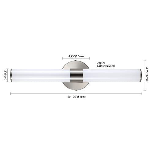 Image of JONATHAN Y 20.13 inch Nickel /White 1-Light Integrated LED Vanity Light, Mid-Century Modern Iron Sconce with Frosted Acrylic Shade, Dimmable Bathroom Light Fixture for Mirror, 3000K (JYL7119B)
