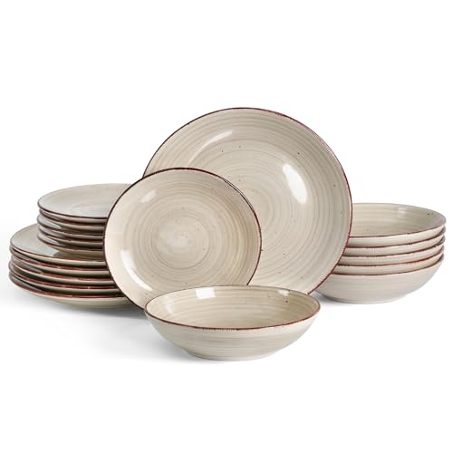 Image of Dinnerware Sets for 6, 18 Piece Stoneware Plates and Bowls Set, Grey