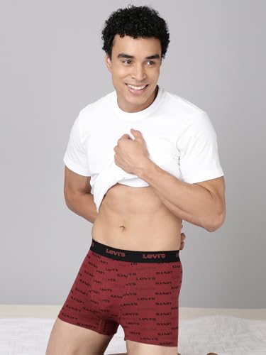Image of Levi's 022 Trunk for Men | Cotton Stretch Fabric | Printed Men's Underwear | Anti-Roll Waistband | Extra Supportive Gusset | Functional Fly | No Ride-Up | Mid Length Fit | Tagless | Pack of 3