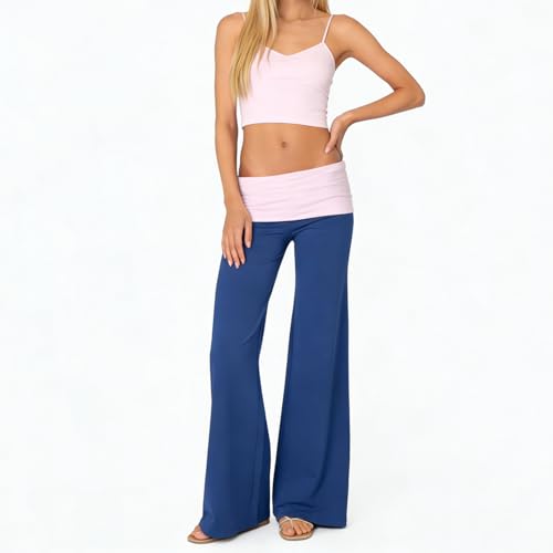 Image of Lounge Yoga Pants for Women Fold Over Low Waist Wide Leg Bell Bottoms | Y2K Foldover Pants, Flare Leggings, Low Rise Yoga Sweatpants