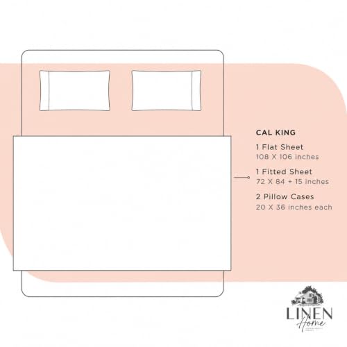 Image of Linen Home 100% Cotton Percale Sheets California King Size, Tropical Peach, Deep Pocket, 4 Pieces Set- 1 Flat, 1 Fitted and 2 Pillowcases, Crisp Cool and Long Staple Strong Bed Linen
