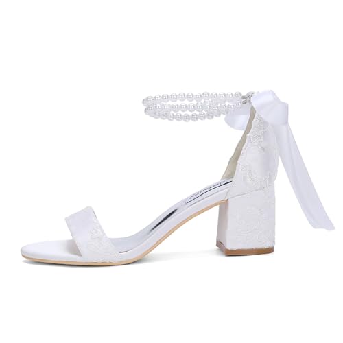 Pearl Heels Wedding Shoes for Bride Block Heel Wedding Sandals Open Toe Bridal Shoes3