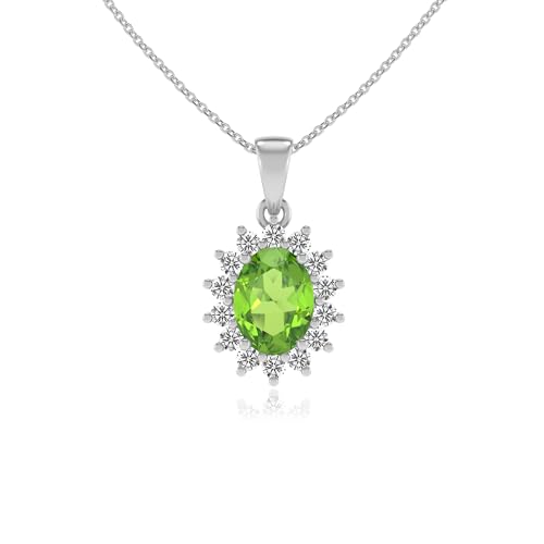 Natural Peridot Oval Diana Pendant Necklace for Women in Silver/Gold/Platinum, August Birthstone Jewelry Gifts for Her Birthday, Anniversary, Christmas, Valentines