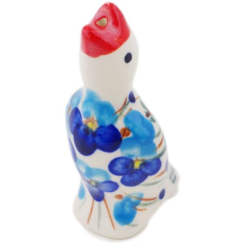 Polmedia Polish Pottery Pie Bird - Blue Pansy Pattern Handmade in Boleslawiec Poland by Ceramika Bona + Certificate of Authenticity
