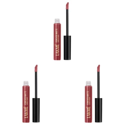 Image of Lakme Forever Matte Liquid Lip Colour, Long-Lasting Liquid Lipstick, Lightweight & Transferproof, Smudgeproof - Nude Charm 5.6ml (Pack of 3)