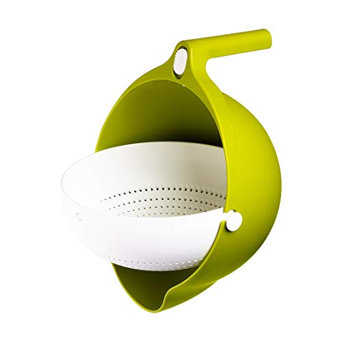 TENGRI Multifunctional Kitchen Rolling Colander,Strainer with Handle,Double Layered Basket,Green Color