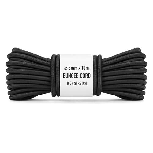 Brotree Cuerda Elástica 5mm 10m Cuerda de Goma para Lona Remolque Piscina - Negro