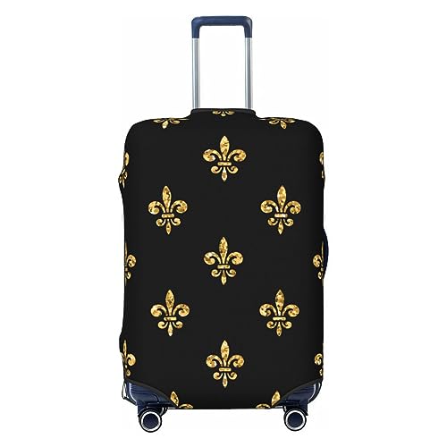 Spandex Travel Luggage Cover,Black And Gold Fleur De Lis Suitcase Protector Bag Dust-Proof Washable Suitcase Cover