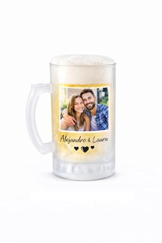 Kembilove® Jarra de Cerveza Personalizada de Vidrio Esmerilado