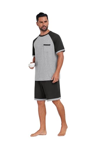 Image of Mens Pajamas Set Lightweight Summer Pjs Sleepwear Soft Comfy Short Sleeve Loungewear With Pocket (S-4X)