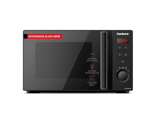 Corberó - Microondas Libre Instalación | CMICM8020DB | 20L | 700W | 5 Niveles de Potencia | Auto Menú | Grill | Control Mecánico | Descongelar | Plato Giratorio 255mm | Negro/Inox