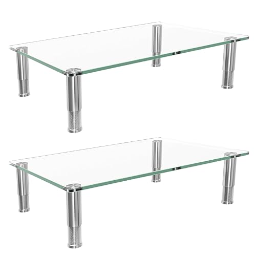 Simple Trending 2 Pack Tempered Glass Monitor Riser Height Adjustable Desktop Stand for Laptop Printer TV