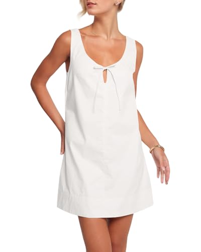 Image of OLAPTA Women Sleeveless Summer Mini Tank Dress Tie Up Loose Fit Sundress Scoop Neck Casual Trendy Short Dresses with Pockets