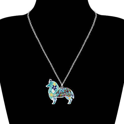 BONSNY Love Heart Enamel Zinc Alloy Metal Sheltie Rough Collie Necklace Dog Animal Pendant 18"2