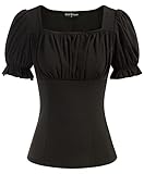 SCARLET DARKNESS Damen Renaissance Gothic Kurzarm Vintage Bluse Tops Schwarz#198S22 M