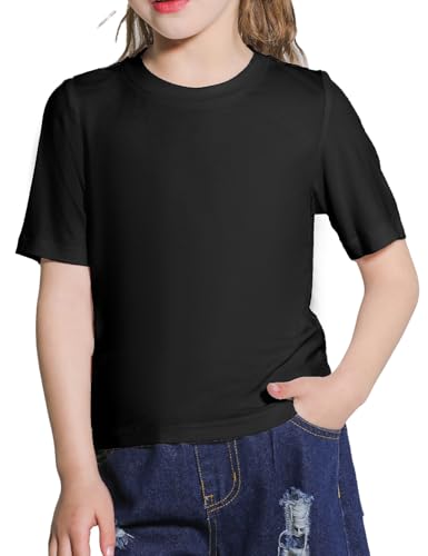 Girls T Shirt Blouse, Casual Soft Summer Short Sleeve Shirts, Crewneck Cute Girls Top Tees for Kids Teens, 5-14Y