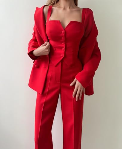 Formal 3 Piece Pant Suits for Women Business Double Breasted Womens Suit Square Neck Womens Tuxedo Suit Set4