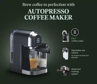Image of Morphy Richards Autopresso 3 in 1 1350 W Milk Frother and Coffee Maker Black
