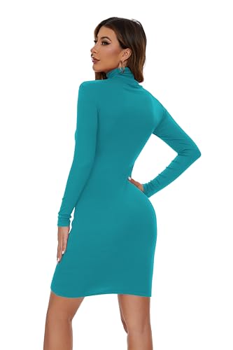 Image of Ribbed Turtleneck Dress Long Sleeve Sexy Bodycon Dresses