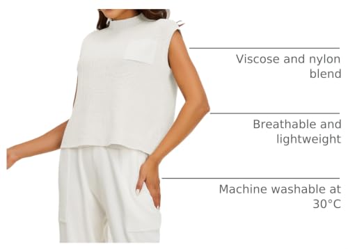 Image of Himosyber Women's Solid Sleeveless Vest Mock Neck Cap Sleeve Knitwear Sweater Tops