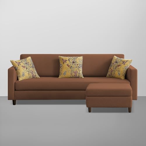 Image of Casaliving Premium Lifestyle Fabric 5 Seater L Shape Sofa Set 4 Seater Modern Sofa Set & Ottoman for Living Room (Brown Color Sofa Set)