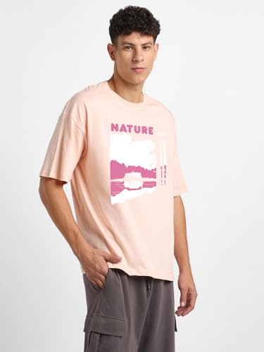 Image of Nobero Men's Oversized Graphic T-Shirt for Men | Soft Cotton | Drop Shoulder Relaxed Fit | Printed Casual Tshirt for Men