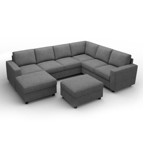 Image of HONBAY Sectional Couch with Storage, U Shaped Sectional Sofa, 8 Seater Sectional Couch for Living Room, Light Grey