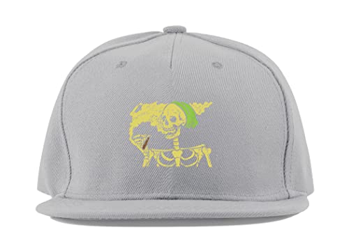 Casquette visière plate unisexe au motif squelette cannabis en coton gris ajustable