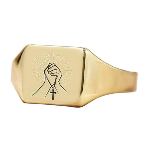 Bague de prière carrée argent 925 plaqué or chevalière vintage fait main