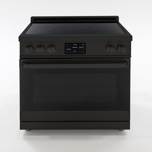 Induction Hardware 36 Inch Professional Slide-In Induction Range, 5-Burner Electric Cooktop with Convection Oven, Air Fryer, Pizza Stone & Smart Touch Controls – Black Stainless Steel