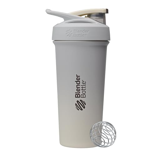Image of BlenderBottle Sport Sleek Shaker Cup Insulated Stainless Steel Water Bottle with Wire Whisk, 25-Ounce, Fog (Grey /Yellow)