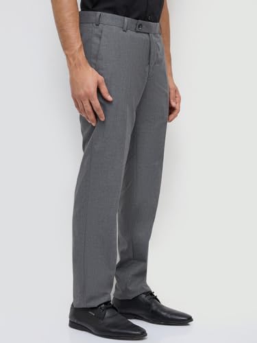 Image of Park Avenue Men Slim Fit Stripe Pattern Polyester Blend Flat Front Formal Trouser