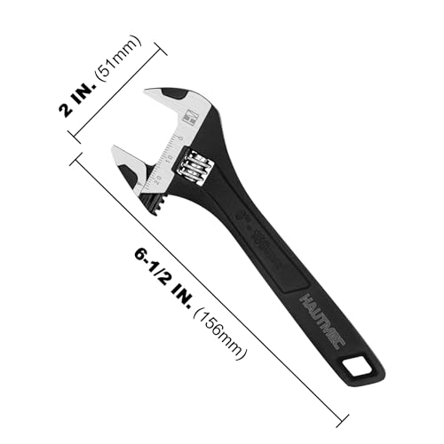 Image of HAUTMEC 6 inch Adjustable Wrench Extra Wide Jaw Black Finish Adjustable Wrenches Drop-Forged CR-V Steel Metric & SAE Scales for Home Garage Workshop DIY
