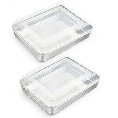 Image of TeamFar Baking Pan with Lid, 9.3 inchx 7 inch Stainless Steel Rectangular Cake Lasagna Pans with Cover for Cake Brownie Casseroles, Healthy & Sturdy, Oven & Dishwasher Safe - (2 Pans + 2 Lids)