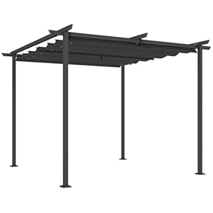 Outsunny Pergola 3x3m Garten Pavillon Terrassendachung aus Metall, Gartenpavillon mit Verstellbares Dach, UV Schutz 30+ Freistehender Sonnenschutz für Terrasse und Garten, Dunkelgrau