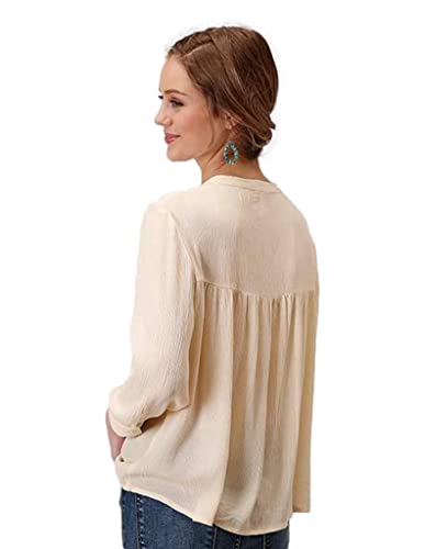 Roper Cotton Crepe Peasant Blouse W/Embroidery White Lg #TOP1